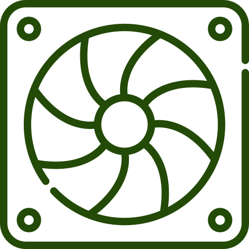 a green icon of a fan on a white background .