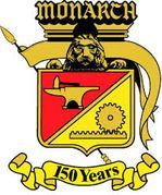 Un blason avec un lion, une enclume et des engrenages dessus.