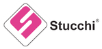 Un logo rose et blanc pour stucchi sur fond blanc.