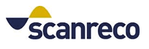 Un logo bleu et jaune pour scanreco sur fond blanc.