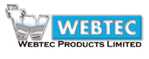 Le logo de webtec products limited est bleu et blanc.
