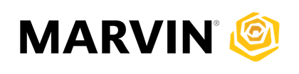 MARVIN logo in black text with a gold hexagonal icon on a white background