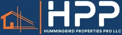 The logo for hummingbird properties pro llc is blue and orange.
