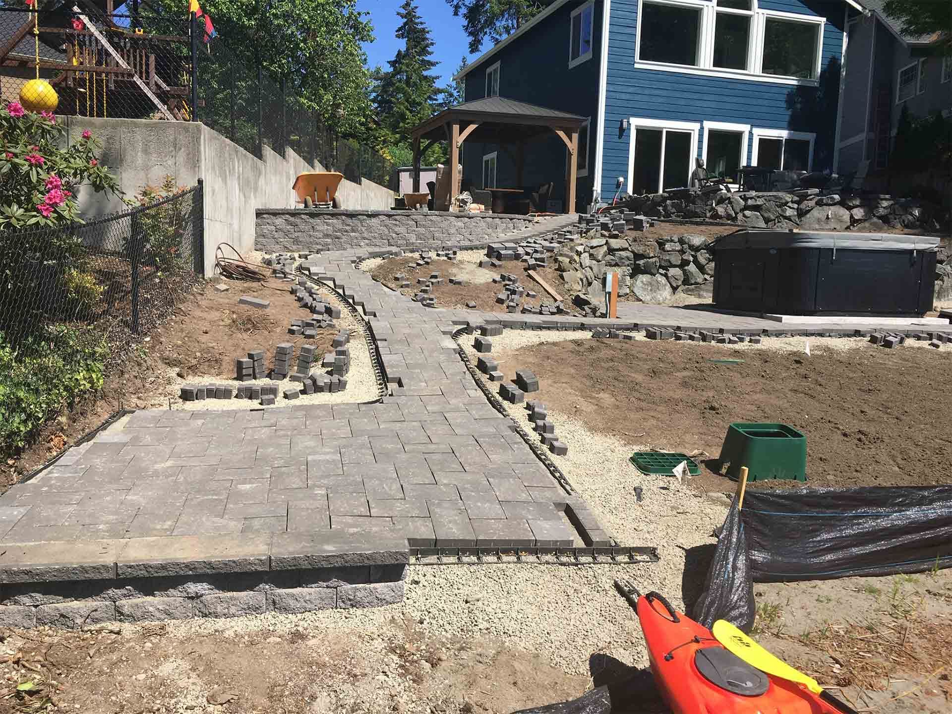 Tile walkway installation beside riverbank - Lacey, WA - All You Need Landscaping
