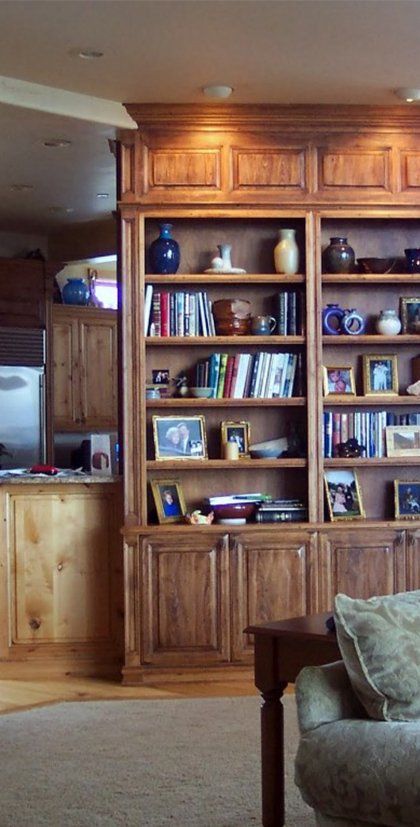 Home wooden cabinets with books