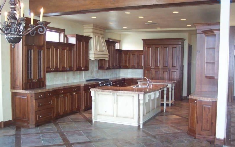 Residential kitchen with wooden cabinets