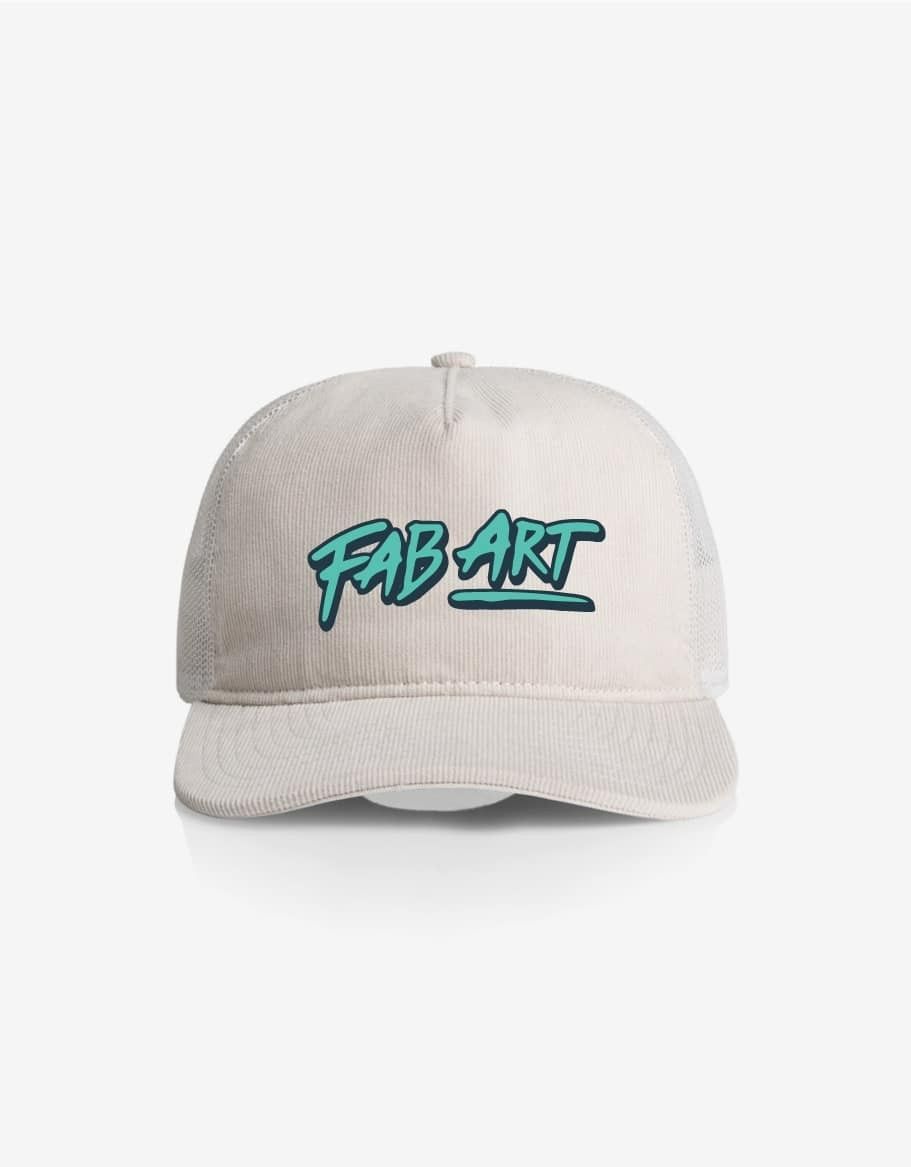 A White Hat With the Word Fab Art Embroidered on It — Fab Art in Wallabi Point, NSW