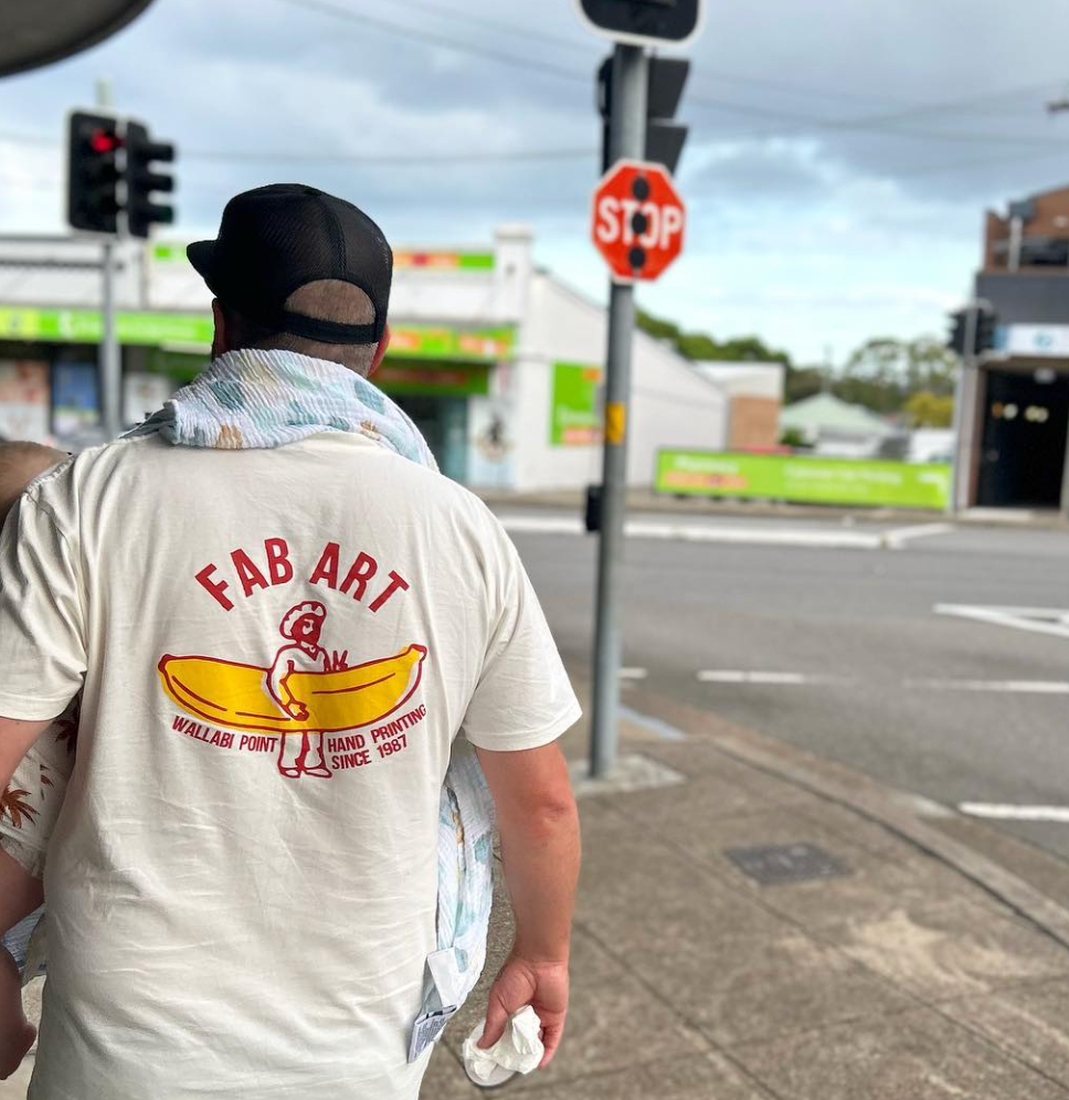 White embroided shirt that says Fab Art on it — Fab Art in Wallabi Point, NSW