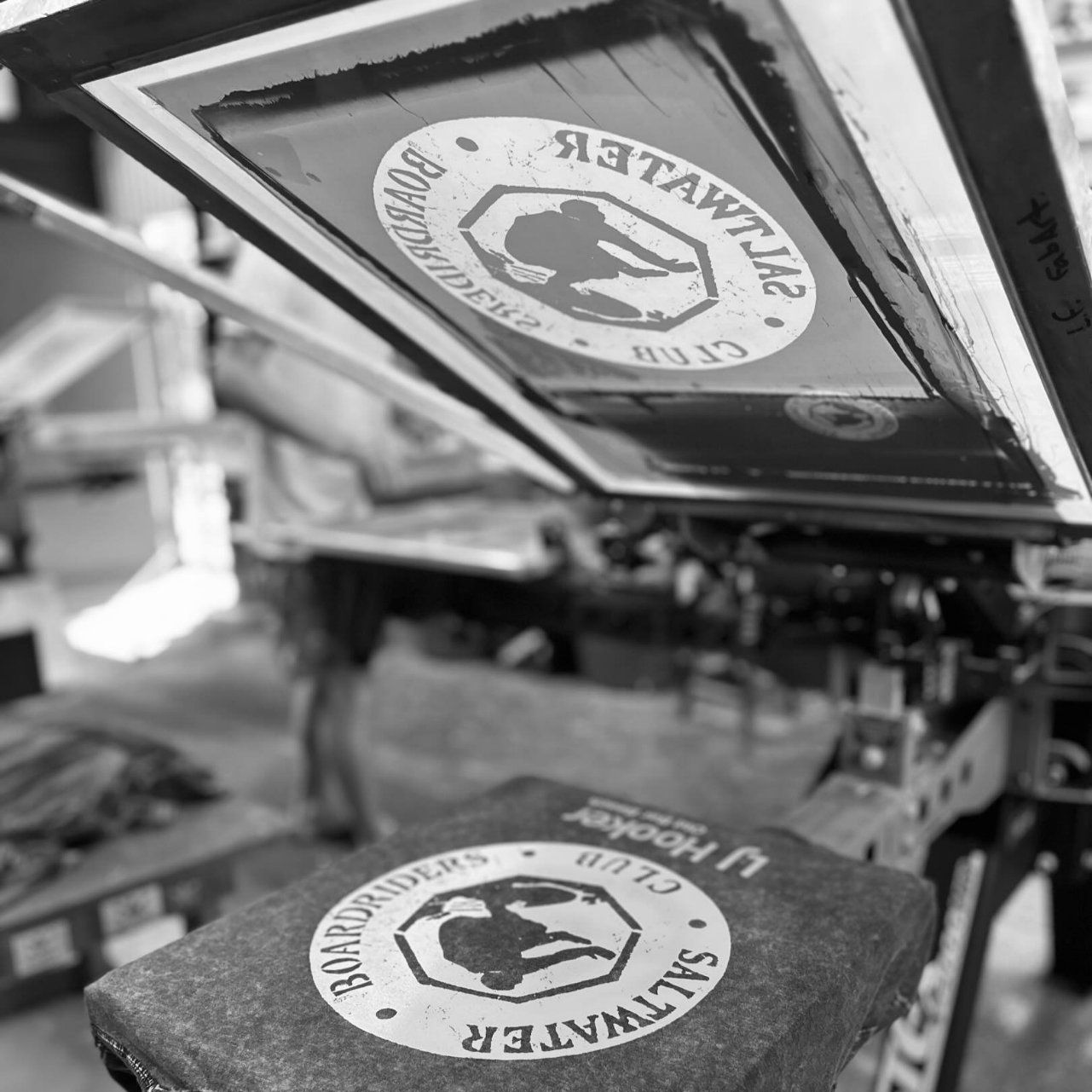 A Black and White Photo of A Screen Printing Machine — Fab Art in Port Macquarie, NSW