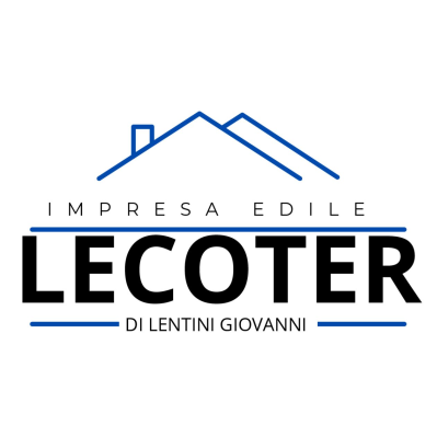 Logo per "Impresa Edile Lecoter di Lentini Giovanni" con un'icona a forma di tetto blu sopra un testo nero su sfondo bianco.