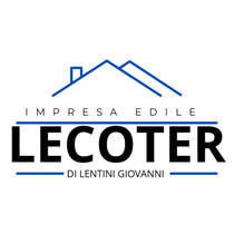 Logo per "Impresa Edile Lecoter di Lentini Giovanni" con un'icona a forma di tetto blu sopra un testo nero su sfondo bianco.