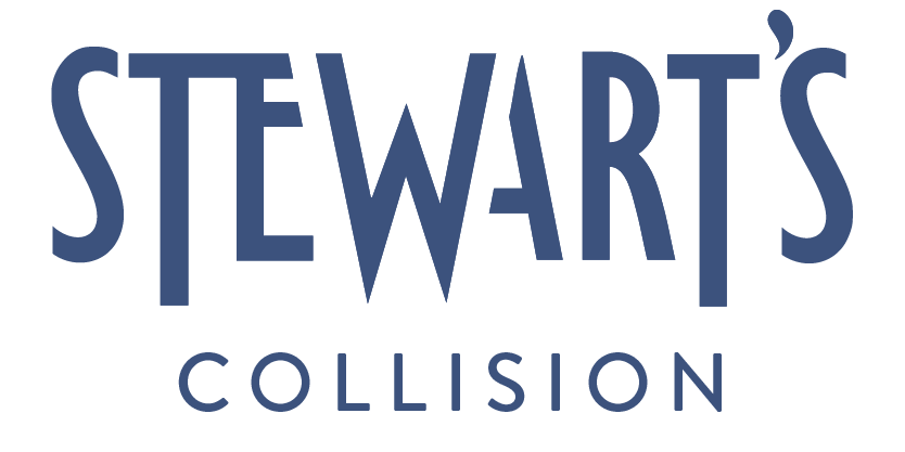 Stewart's Collision logo in blue with "STEWART'S" above "COLLISION".