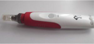 Ein rot-weißes Gerät mit dem Buchstaben b darauf