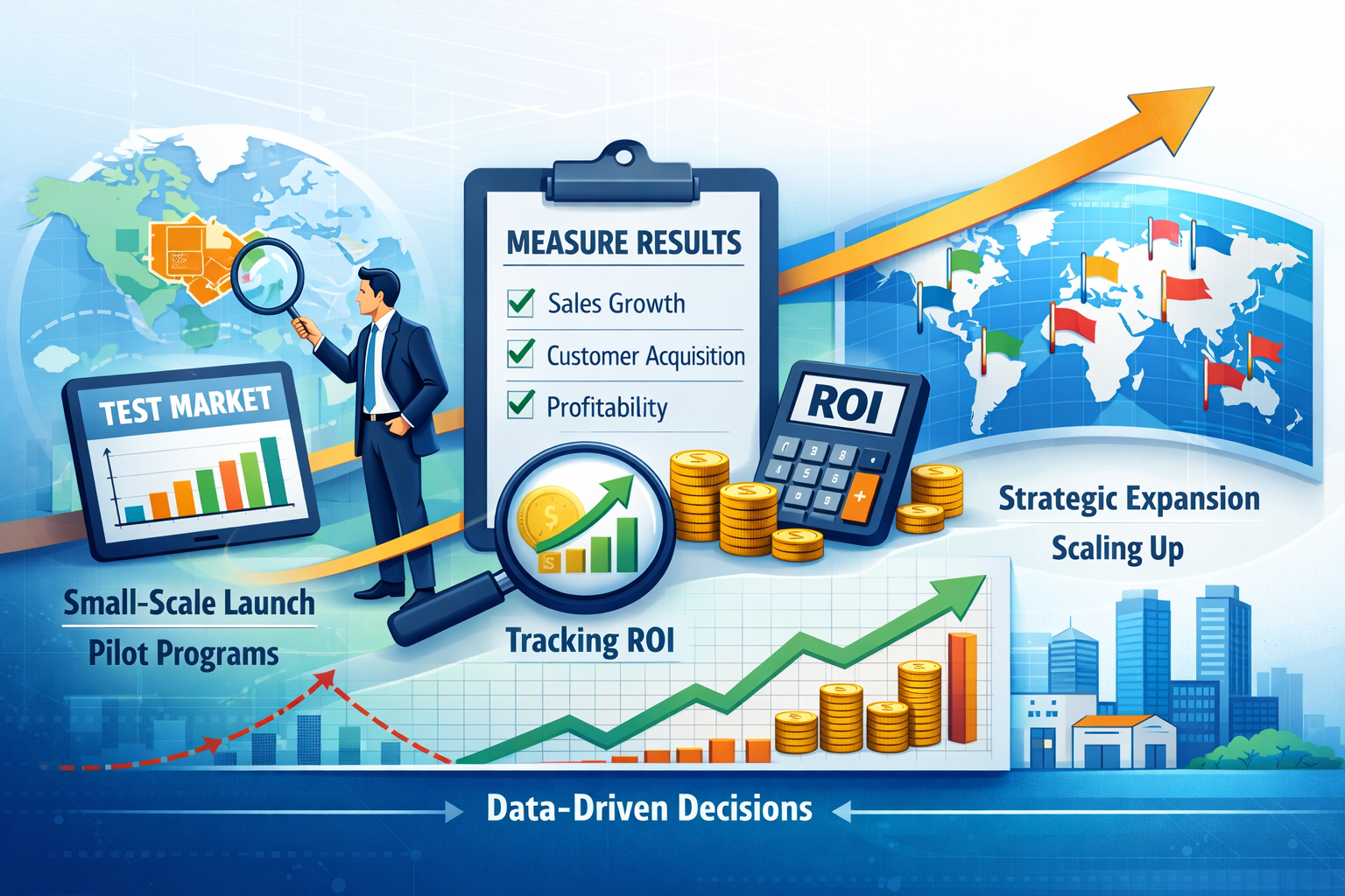 Visual representation of international market entry and ROI analysis for building energy management