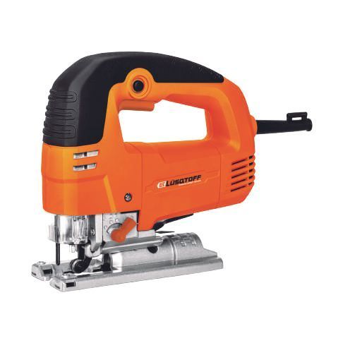 Sierra de calar de color naranja y negro, con hoja, utilizada para cortar madera y otros materiales.