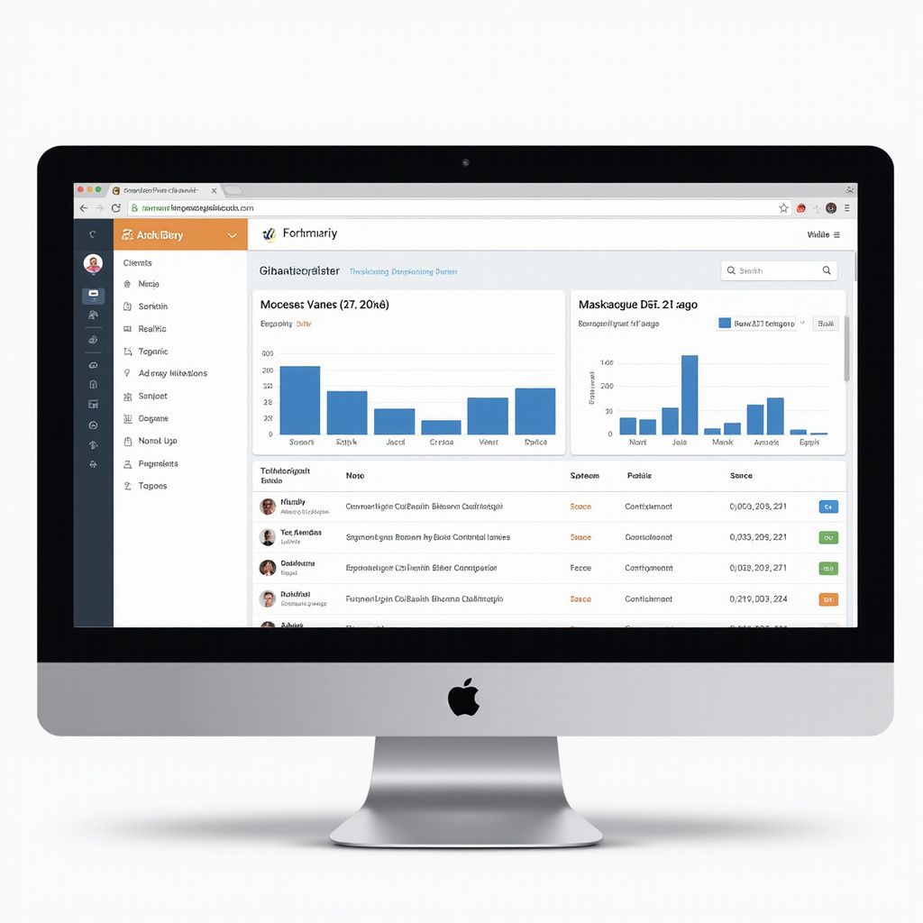 A computer monitor displaying a website with charts and a list of users.