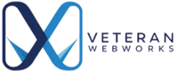 Logo for Veteran Webworks: blue and navy intertwined shapes with a check mark, the words 