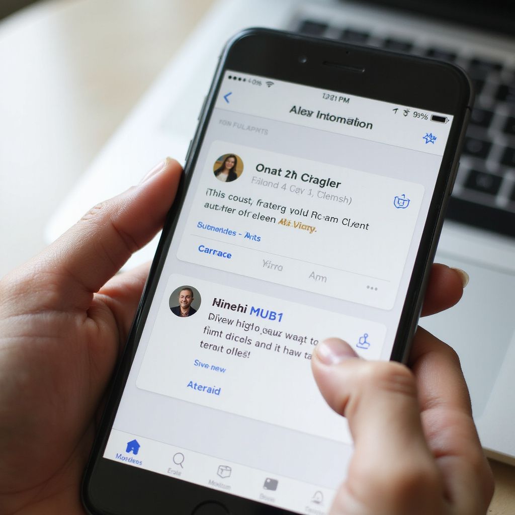 Person holding a smartphone displaying contact information for two individuals.