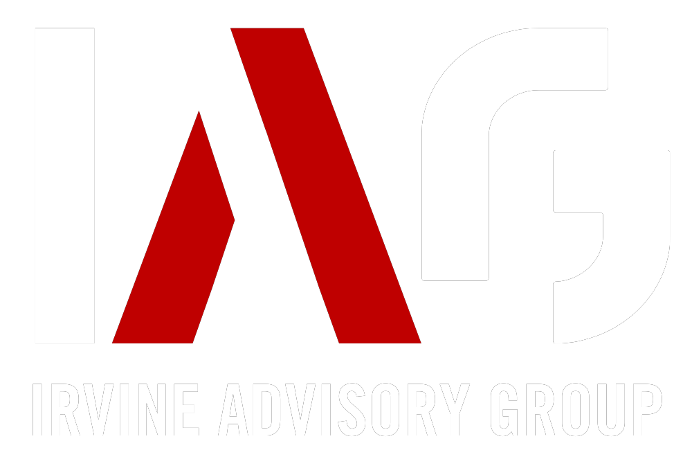 Red stylized &ldquo;A&rdquo; logo with faint &ldquo;IAG&rdquo; and &ldquo;IRVINE ADVISORY GROUP&rdquo; text on a white background