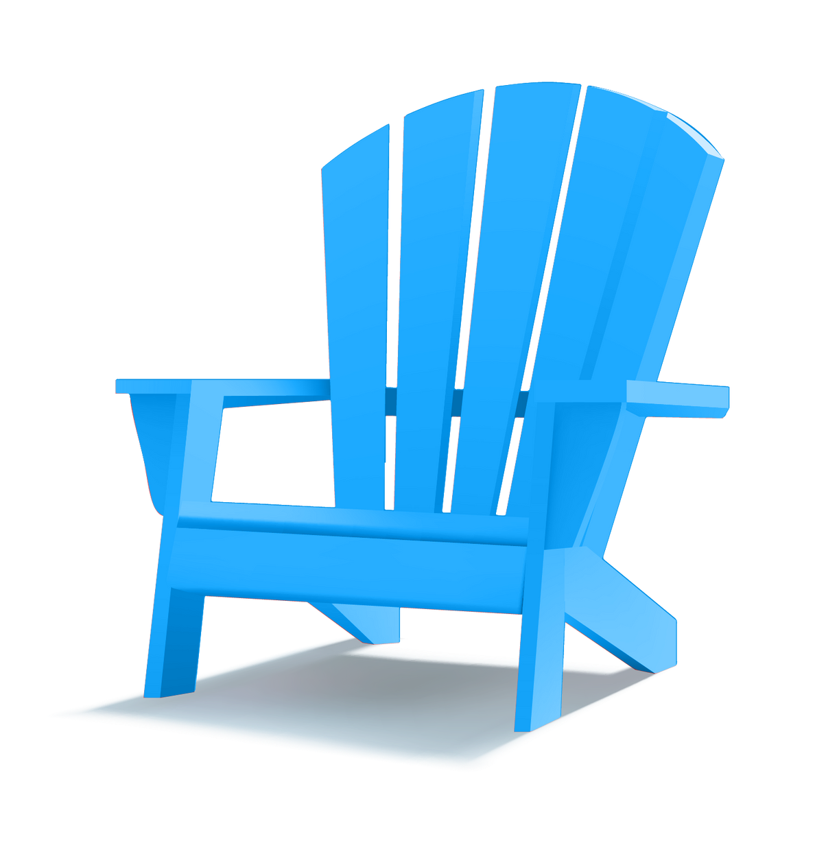 A blue adirondack chair on a white background