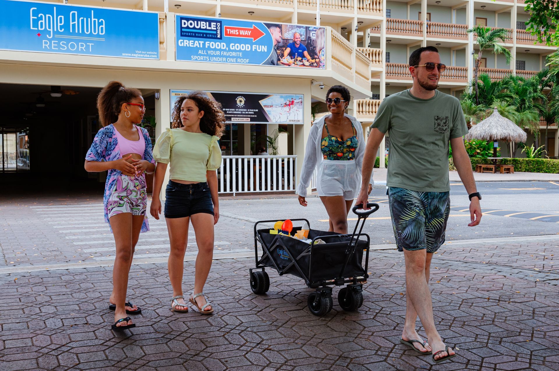 A family going to the beach