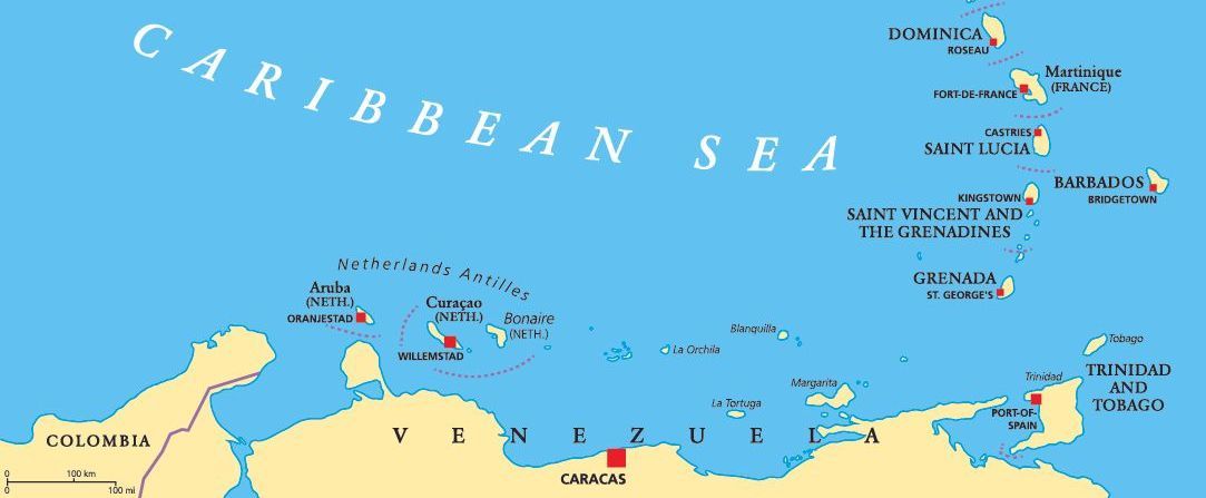 A map of the caribbean sea showing the islands