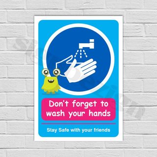 COVID-19 coronavirus signage protection ppe warnings wash hands kids