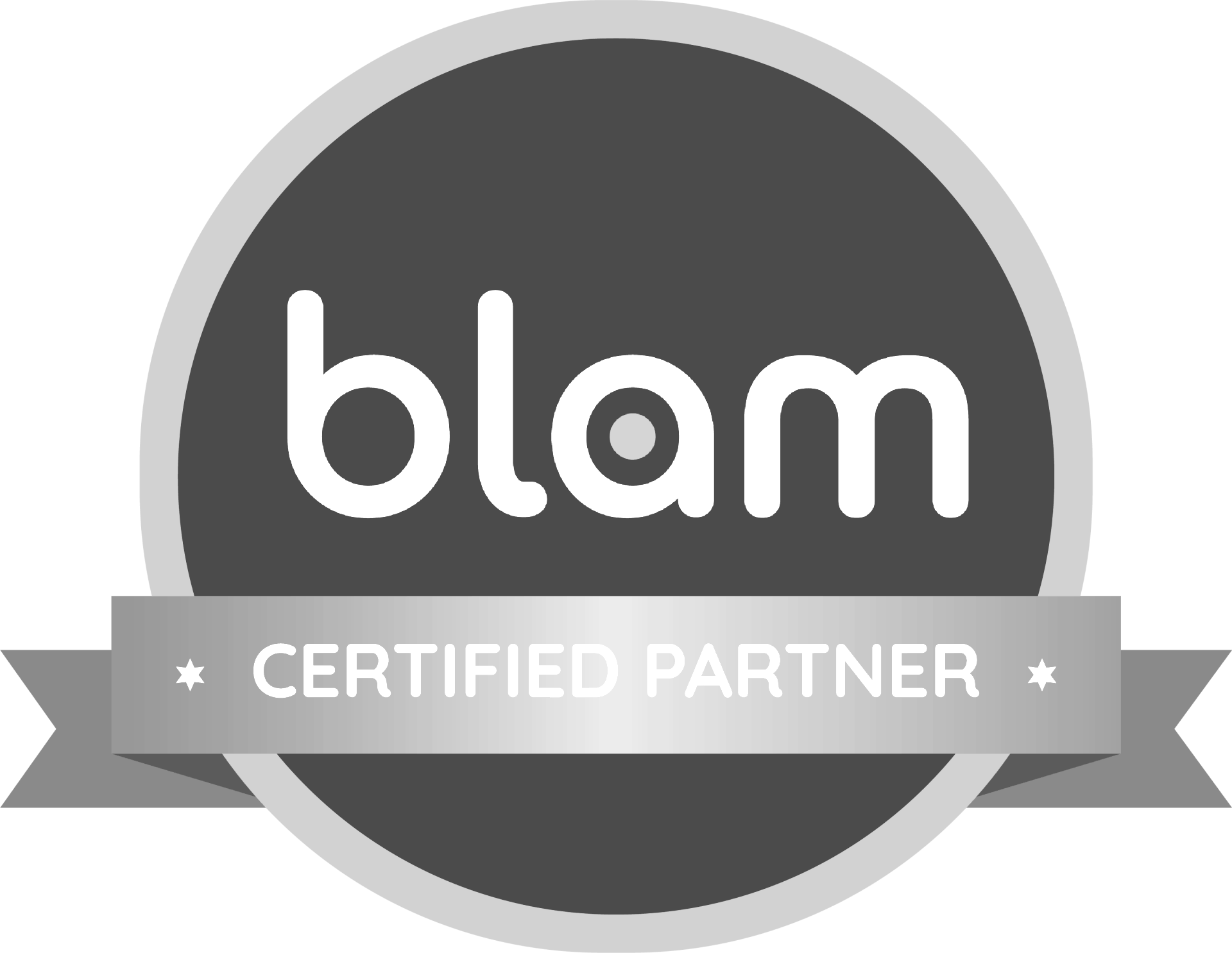 The blam logo is a certified partner with a silver ribbon.