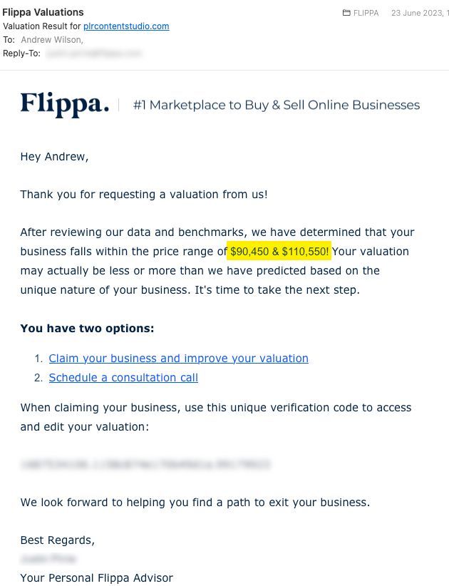 Flippa Website Evaluation Results
