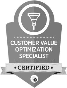 A badge that says customer value optimization specialist certified