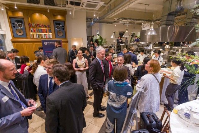 Guests networking during the Galette des Rois New Year reception in Nagoya
