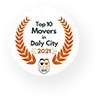 A sticker that says `` top 10 movers in daly city 2021 ''.