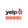 A yelp logo with five stars on a white background.