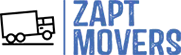 The logo for zapt movers shows a truck and the words `` zapt movers ''.