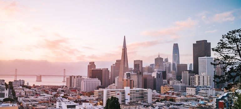 City skyline during golden hour