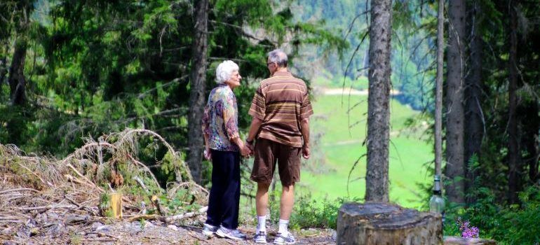 A senior couple in the nature because seniors move to Sunnyvale because of the favorable climate