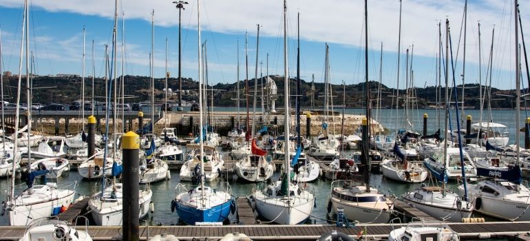 Ships and boats in the marina.