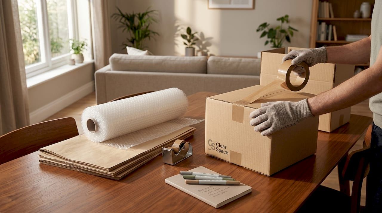 Decluttering a living room before moving house or creating more space