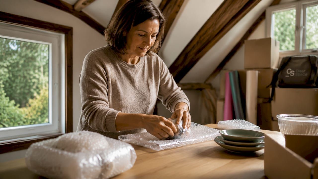 Homeowner organising belongings into storage during a home renovation project