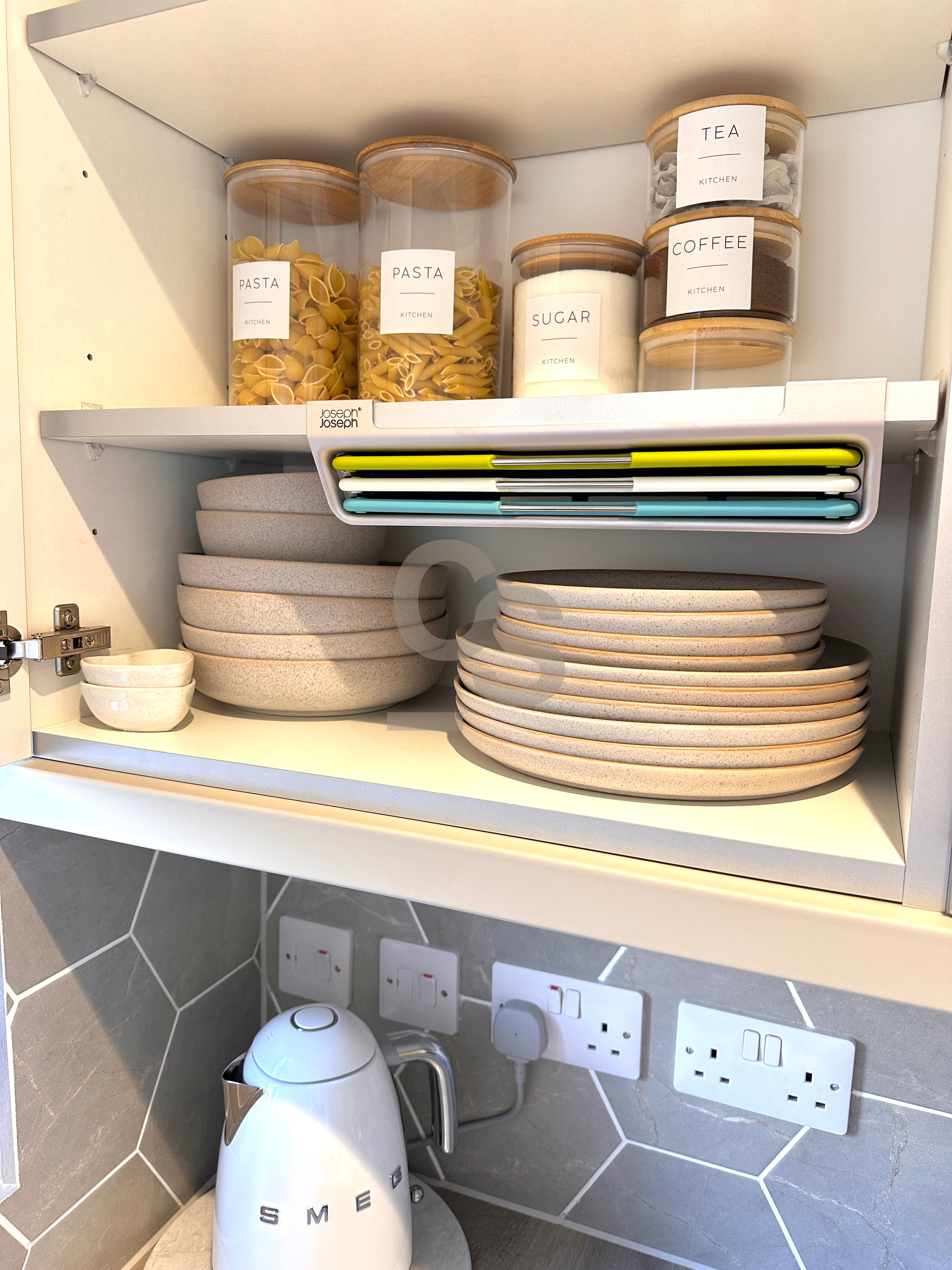 Kitchen cupboard organised