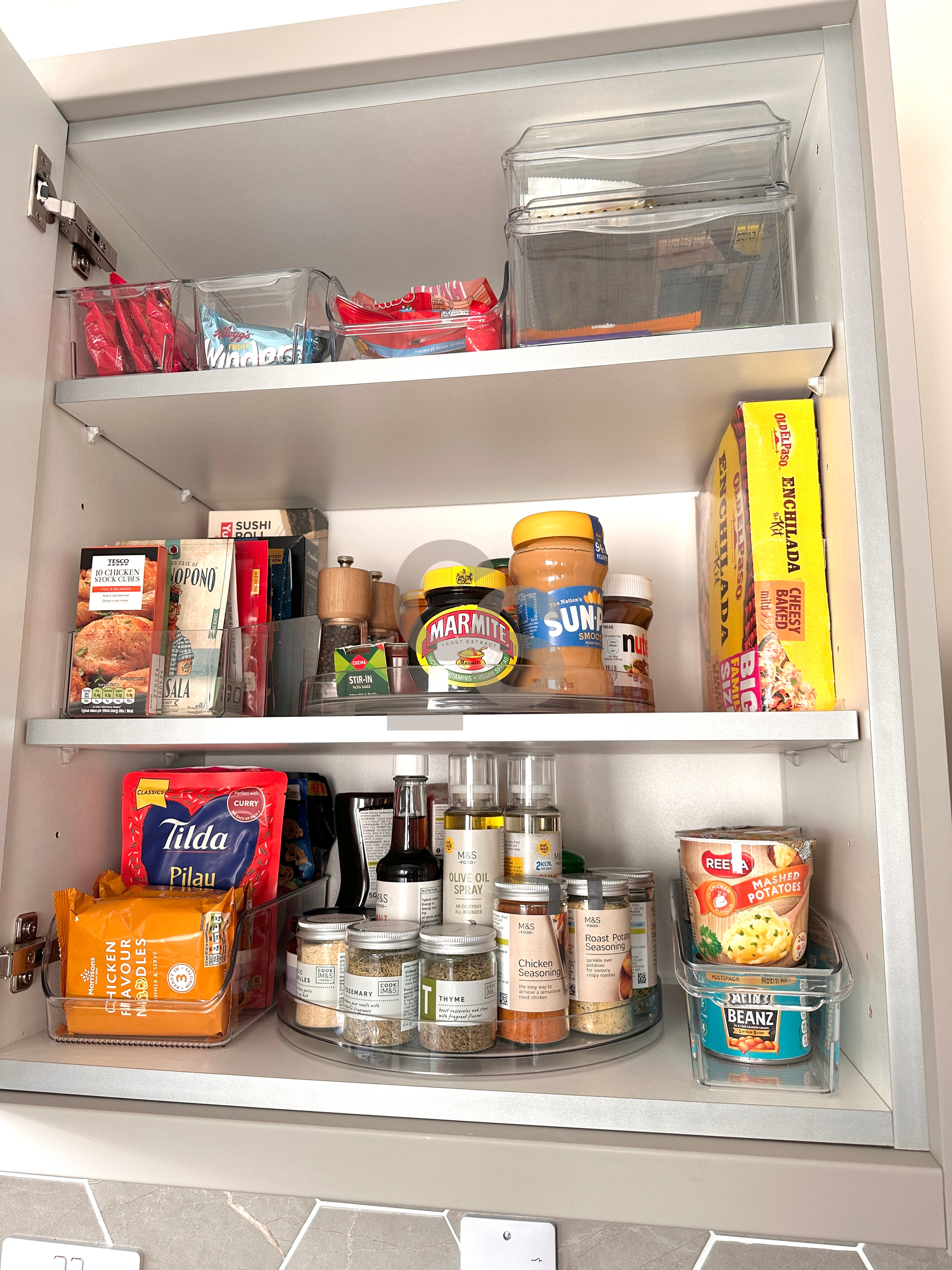 Kitchen cupboard organisation