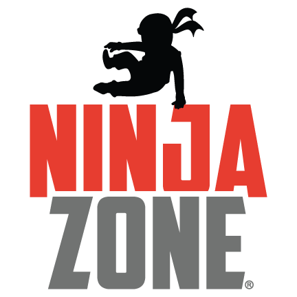 A logo for ninja zone with a silhouette of a ninja