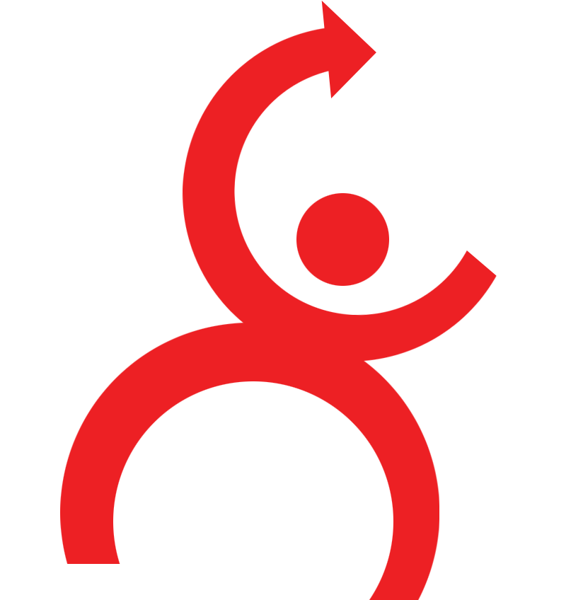 A red silhouette of a person with an arrow pointing up