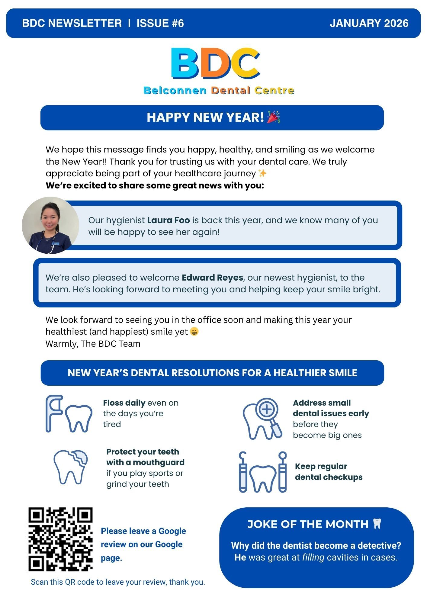Newsletter from BDC welcomes in the New Year and encourages dental health resolutions.