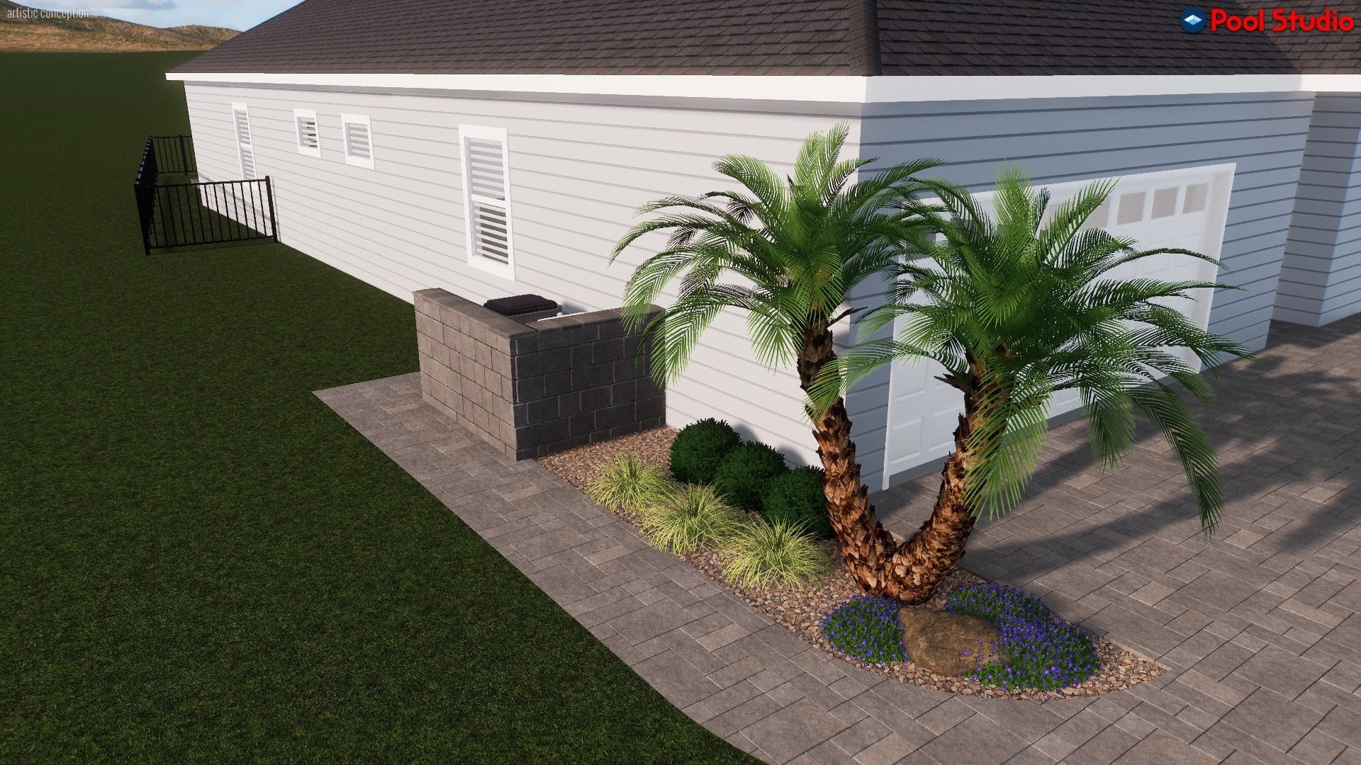 3d rendering of paver driveway and hardscape
