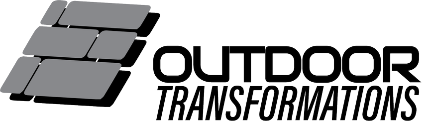 The outdoor transformations logo is black and white and looks like a brick wall.
