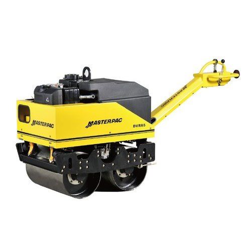 A yellow and black roller with a handle on a white background.