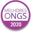 Selo circular roxo e branco: texto "Melhores ONGs 2020".