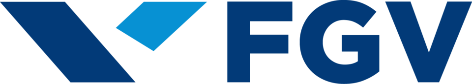 Um logotipo azul e branco para fgv em um fundo branco.