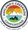 Ashland&rsquo;s Creekside Campground logo with sun, mountains, river, trees, and RV park text, Ashland, Oregon